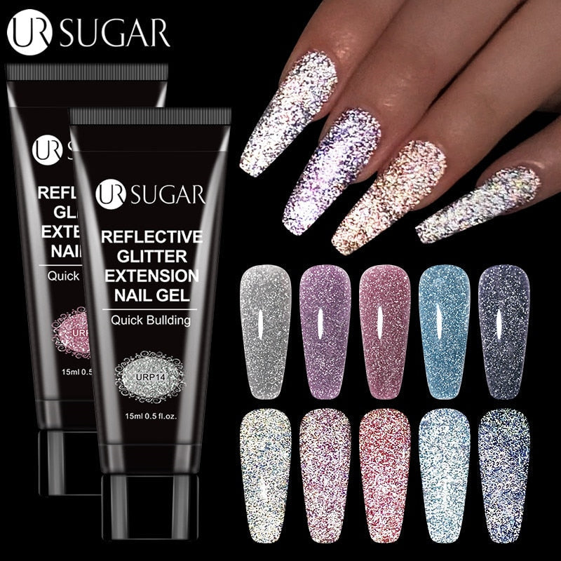 swvws  15Ml Reflective Glitter Acrylic Gel Extension Soak Off 3 In 1 Dark Flashy Nail Art Quick Building Finger Extend Gel