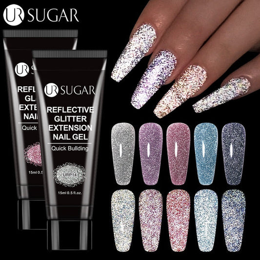 swvws  15Ml Reflective Glitter Acrylic Gel Extension Soak Off 3 In 1 Dark Flashy Nail Art Quick Building Finger Extend Gel