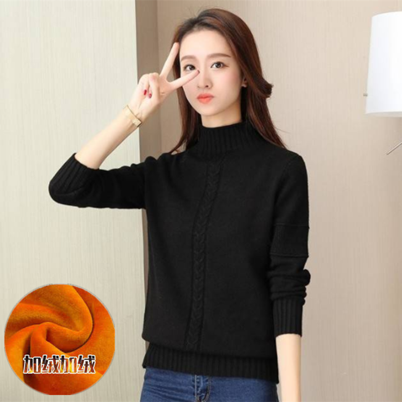 swvws PEONFLY Korean Style Turtleneck Sweater Women Solid Elastic Knitted Soft Pullover Sweater Female Fashion Pullovers Jumper