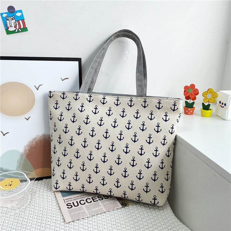 swvws Fashion Folding Women Big Size Handbag Tote Ladies Casual Flower Printing Canvas Graffiti Shoulder Bag Beach Bolsa Feminina