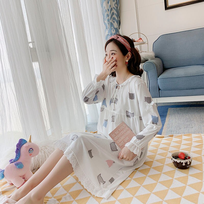 swvws Nightgowns Women Plaid Sweet Bow Knot Collar Mid-Long Sleepshirt For Girls Homewear Breathable High Quality Soft Fashion Korean