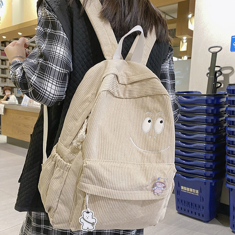 swvws New Female Kawaii Corduroy Laptop College Backpack Trendy Girl Green Cool Cute Bag Fashion Women School Bag Lady Travel Backpack