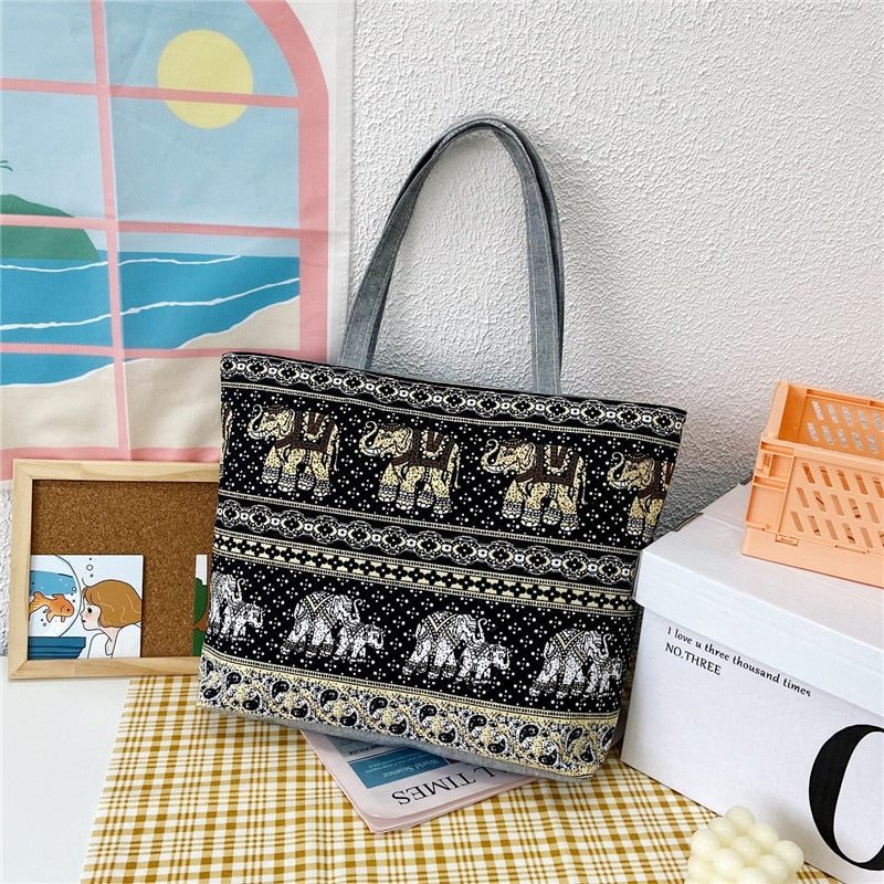 swvws Fashion Folding Women Big Size Handbag Tote Ladies Casual Flower Printing Canvas Graffiti Shoulder Bag Beach Bolsa Feminina