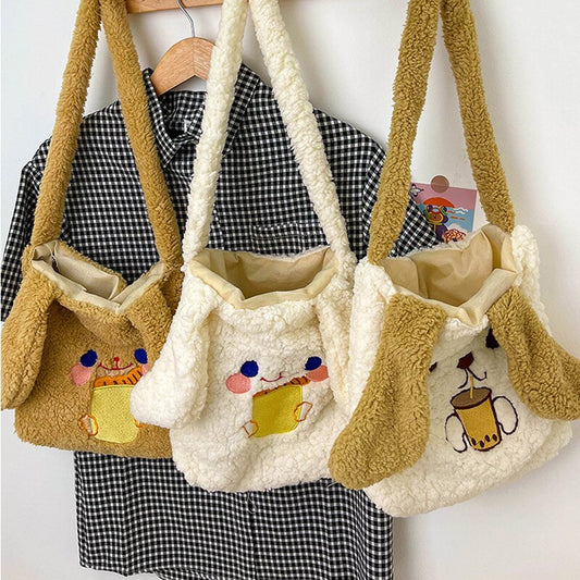 swvws  Winter Soft Plush Bag Women Imitation Lamb Wool Crossbody Bags Bunny Ears Shoulder Bag Kawaii Cross Body Bags Women Bolsa Bags