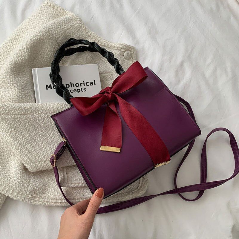 swvws  BACK TO COLLEGE    New Casual Solid Color Square Handbags For Women Fashion High Capacity Pu Leather Female Shoulder Bag Bow Ladies Crossbody Bag