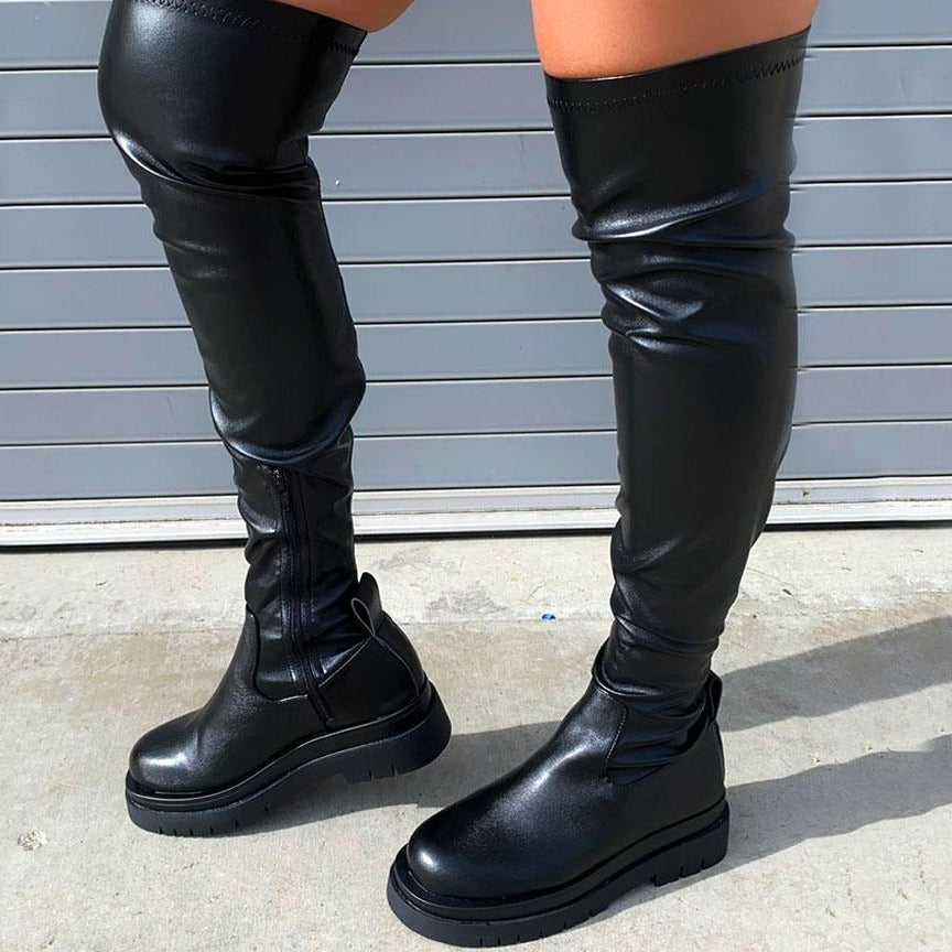 swvws Brand New Female Platform Thigh High Boots Fashion Slim Chunky Heels Over The Knee Boots Women Party Shoes Woman