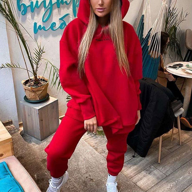 swvws Back To School Women's Fleece Tracksuit Hoodies Two Piece Sets Long Sleeve Hooded Joggers Pants Suit Female Casual Sportswear Set