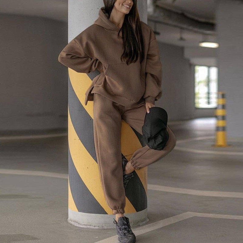 swvws Back To School Autumn Winter Oversize Two Piece Set Women Long Sleeve Sweatshirts Sweatpants Pants Jogging Female Hoodies Tracksuits