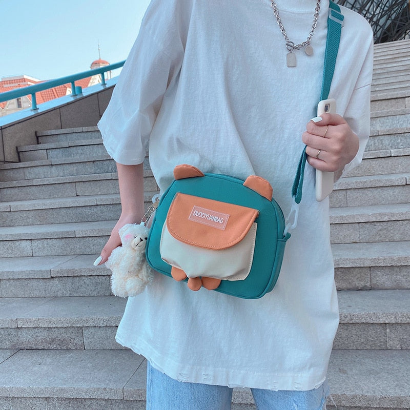 swvws Japanese Style Lovely Small Bag Women Cartoon Bear Ears Nylon Bag Student Girl Crossbody Bags For Women Bolsa Mujer Shoulder Bag