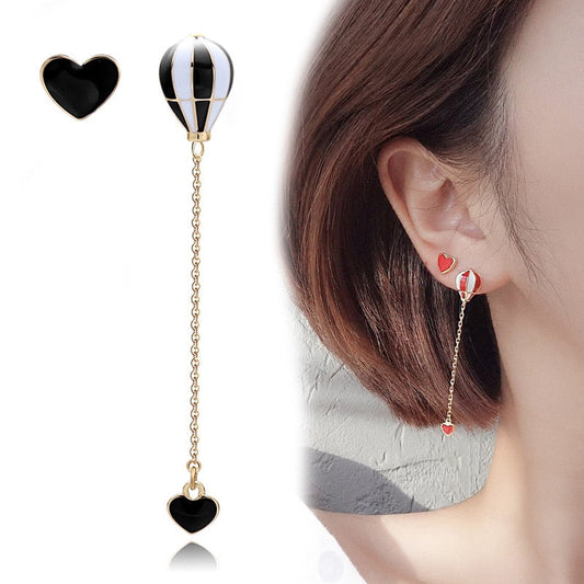 swvws Hot Air Balloon Long Earrings for Women Korean Asymmetric Heart Gold Chain Statement Dangle Earring Fashion Ear Jewelry