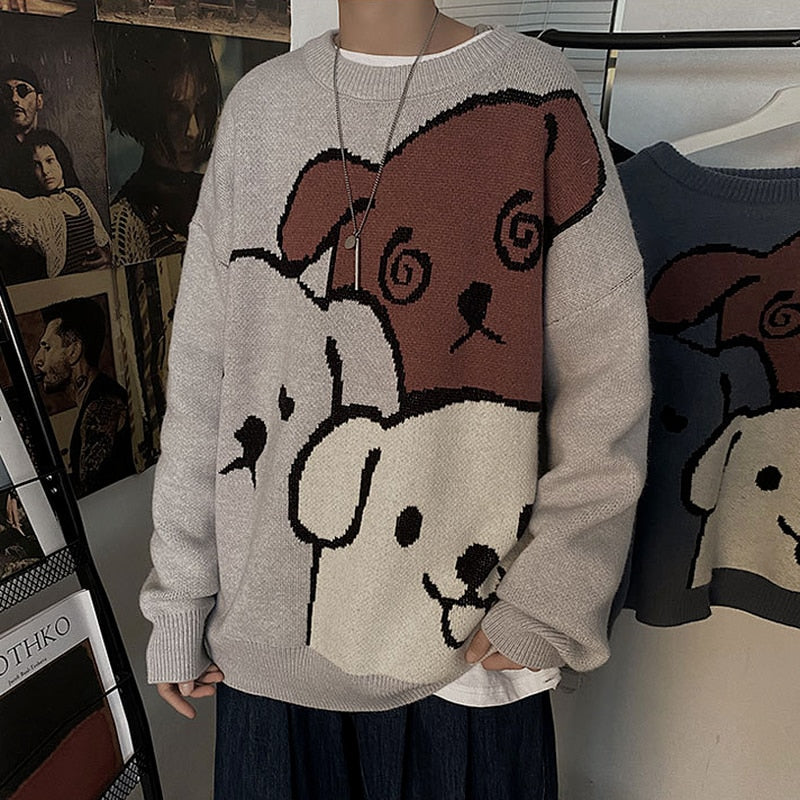 swvws Cartoon Bear Sweater Men's Winter Men's Women's Fashion Long-Sleeved Knitted Pullover Sweater Oversized  New Cotton Coat