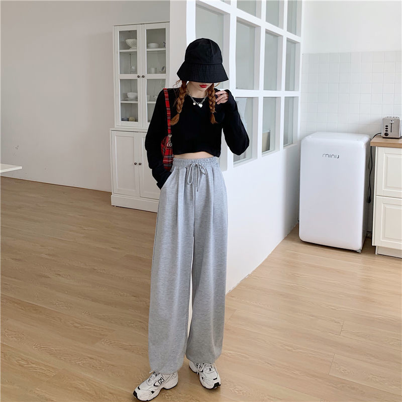 swvws Women's Gray Sports Pants  Fall Style Loose-Fitting Loose Pants Fashion Casual Sports Pants Black Trousers Jogger Streetwear