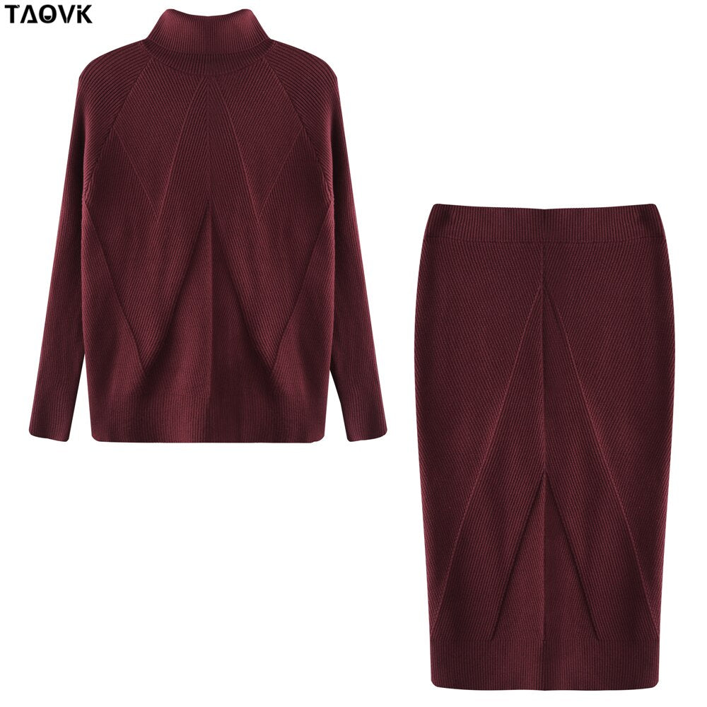 swvws Autumn Women's Costume Knitted  Tracksuit  Sweater + Slim Skirt Two-Piece Set