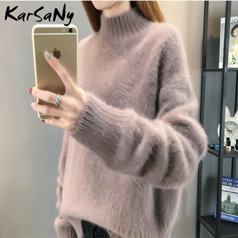 Back To School Winter Mink Cashmere Thick Sweater Women Jumper White Pull Femme Loose Pullover Knitted Fluffy Sweaters For Women Winter