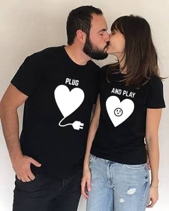 swvws Lovers Korean Harajuku Ulzzang Matching Couples Shirts Summerhusband Wife Clothes Love Plug And Play Couple T Shirt