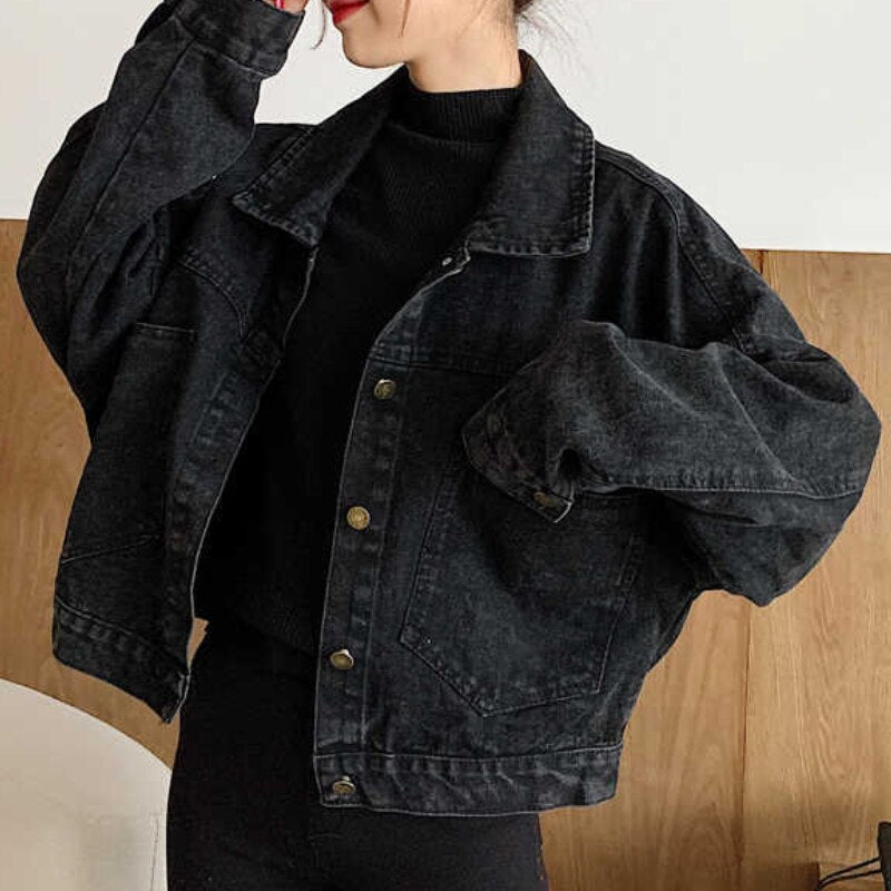 swvws Denim Jackets Women Short Coats Oversized Single Breasted Button Pockets Tops Korean Style Chic Retro Harajuku Casual Streetwear