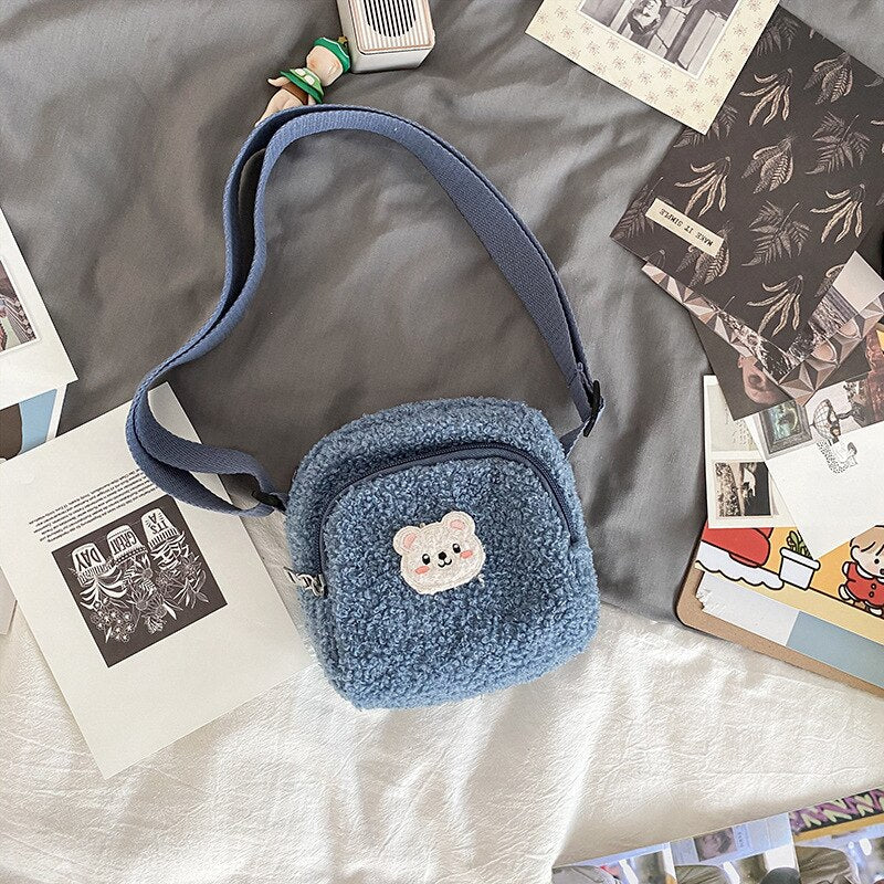 swvws  Japanese Style Imitation Lamb Hair Bag For Women  Fashion Plush Small Crossbody Bags Flap Shoulder Bag Women Phone Bag Bolsa