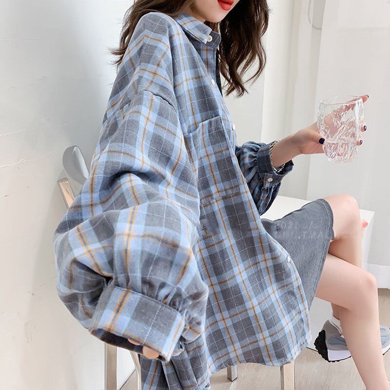 swvws Basic Plaid Shirts Popularspring Couples Stylish 3XL All-Match Unisex Fashion Casual Loose Pockets Korean Style Daily Retro