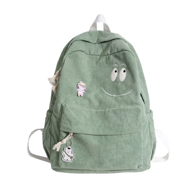 swvws New Female Kawaii Corduroy Laptop College Backpack Trendy Girl Green Cool Cute Bag Fashion Women School Bag Lady Travel Backpack