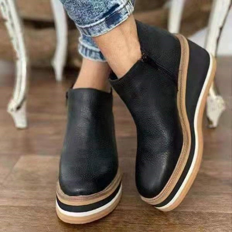 swvws Platform Shoes Women  Autumn Black Platform Boots Women Zipper Wedge Booties Size 43 Heeled Ankle Boots Botas De Mujer