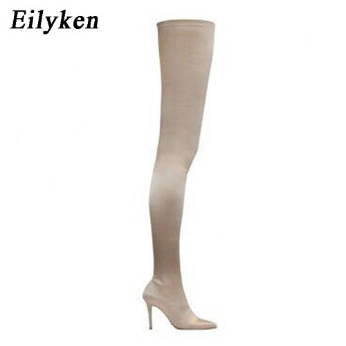 swvws  Thigh High Boots Over The Knee Elastic Stretch Boots Women Botas Mujer Sexy Knee High Heels Sock Boots New