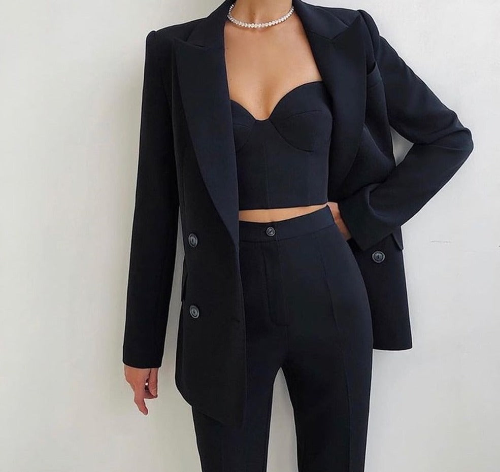 swvws Women Suits Female Pant Suits Office Lady Formal Business Set Uniform Work Wear Blazers Camis Tops And Pant 3 Pieces Set