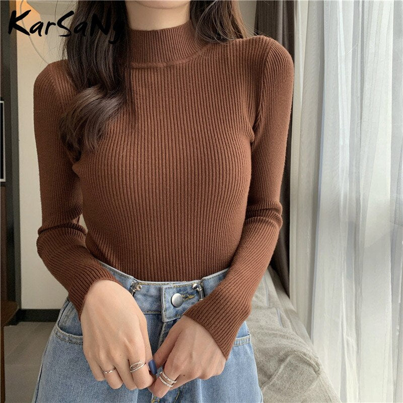 Back To School Autumn Women Sweaters And Pullovers Turtleneck Slim Women's Jumper White Knitted Tops Winter Ladies Sweater Woman  Korean