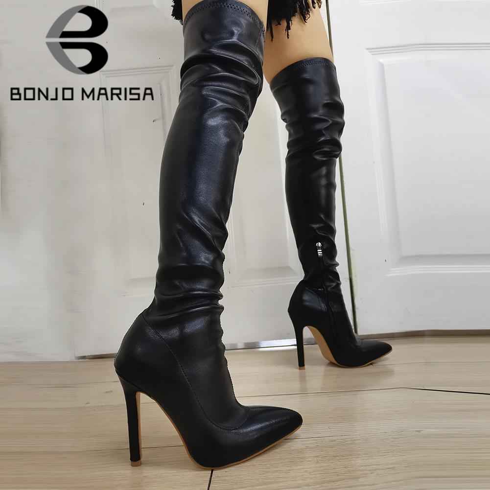 INS Hot Sale Pointed Toe Thin High Heels Over The Knee Thigh High Boots For Women Long Boots With Zipper Size 42