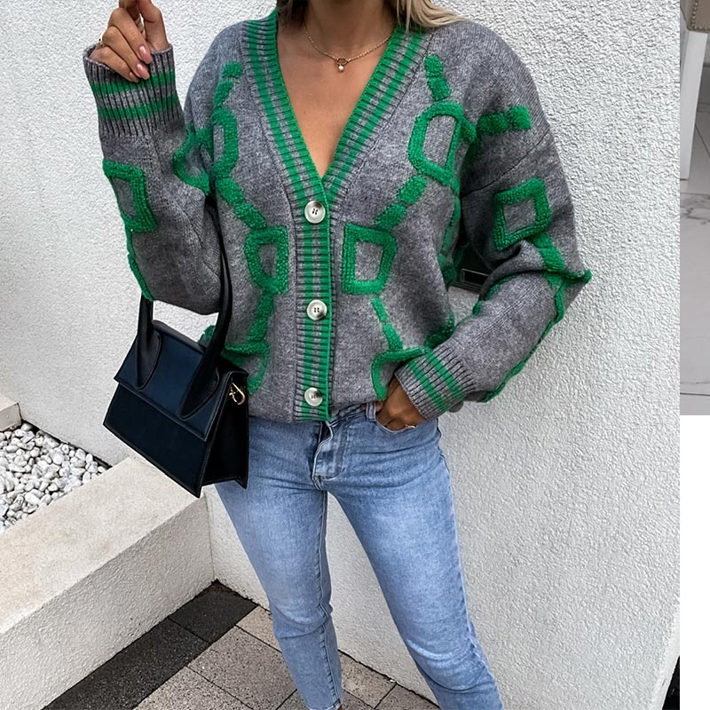 swvws Back To School Women Cardigan Green Striped Pink Knit Button Lady Cardigans Sweaters V-Neck Loose Casual Winter Fashion Knitted Coat