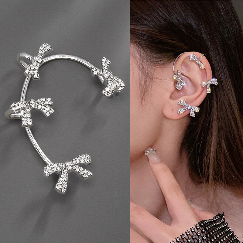 swvws Trend  New Animal Birds Tassel Women Earrings Clip Ear Cuff Silver Color Stars No Pierced Ear Hook Long Chain Earing Jewelry