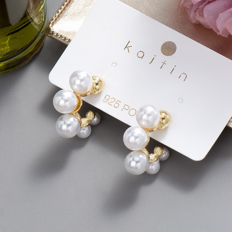 swvws New  Trend Big Pearls Women's Earrings Geometry Crystal Gold Color Dangle Drop Earing for Woman Korean Style Fashion Jewelry