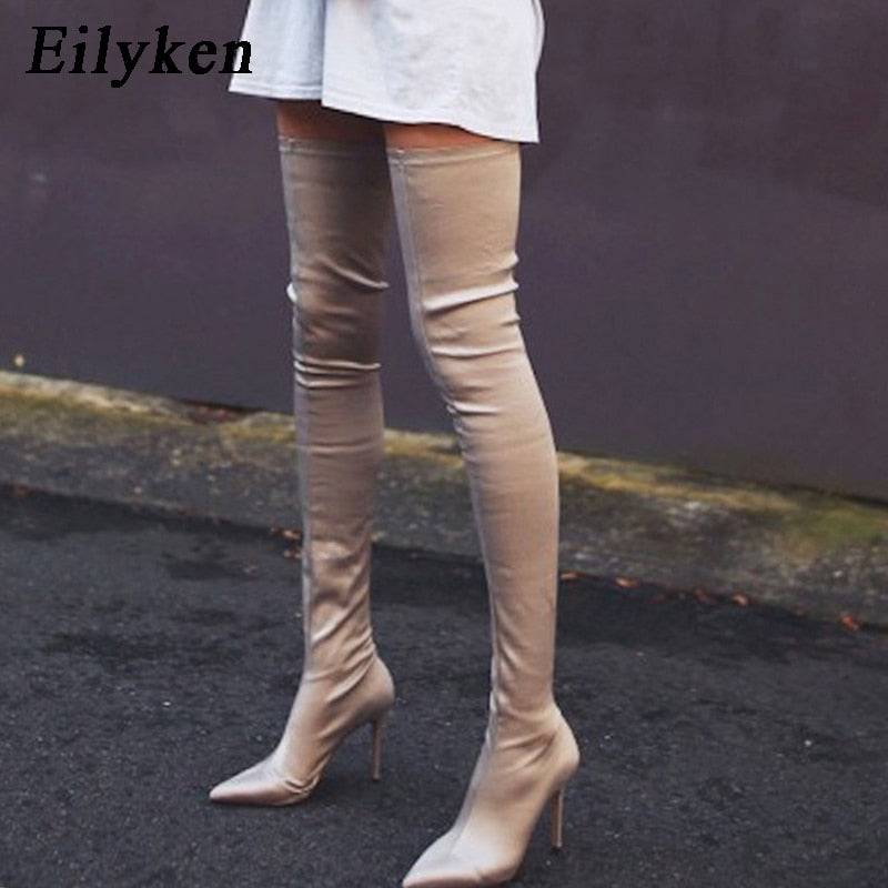 swvws  Thigh High Boots Over The Knee Elastic Stretch Boots Women Botas Mujer Sexy Knee High Heels Sock Boots New