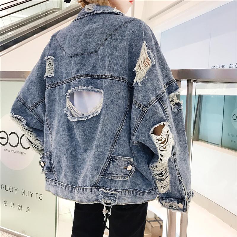 swvws Loose Women Denim Jacket Vintage Harajuku Jeans Jacket Female Casual Fashion Turn-Down Collar Single-Breasted Oversized Coat