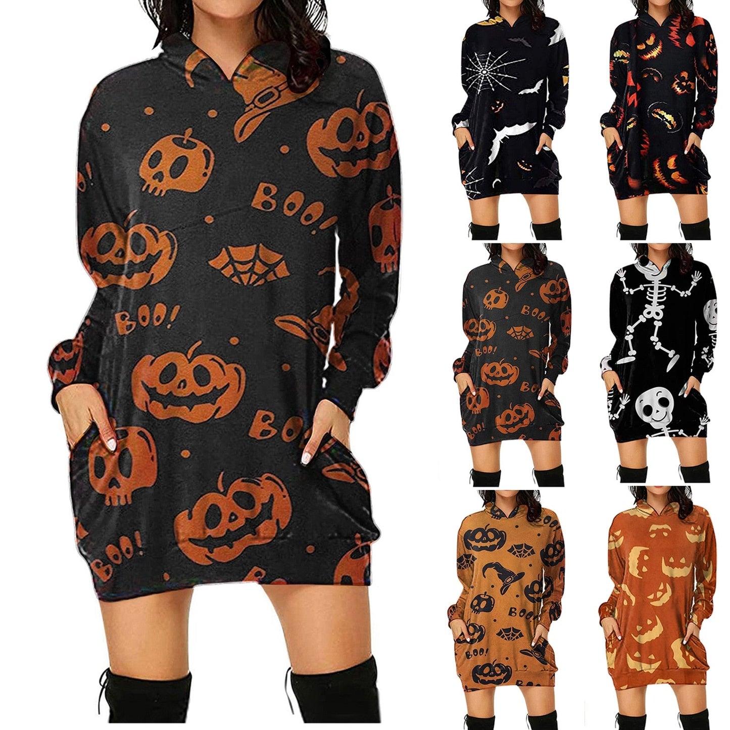 swvws Halloween Hoodies Women Loose Long Hoodie Casual Halloween Printed Hooded Sweatshirts Student's Autumn Winter Baggy Pullover Oversized Hoodie