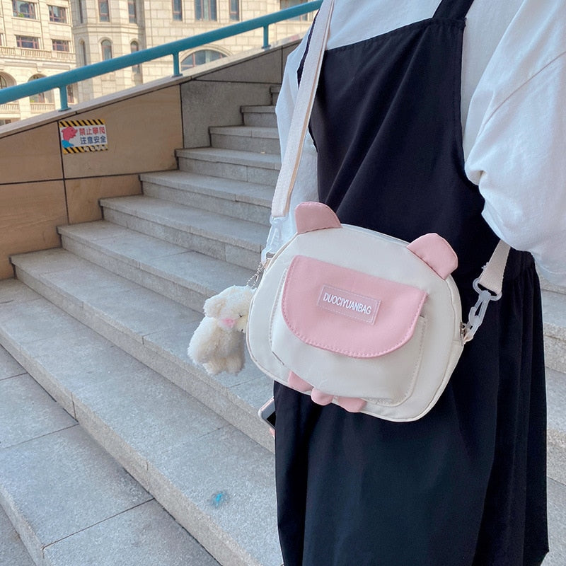 swvws Japanese Style Lovely Small Bag Women Cartoon Bear Ears Nylon Bag Student Girl Crossbody Bags For Women Bolsa Mujer Shoulder Bag