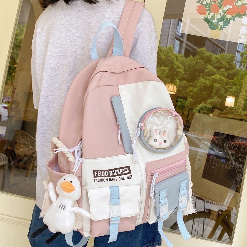 Female Harajuku Nylon Bag Kawaii Girl College Student Backpack Waterproof Fashion Ladies School Bag Book Women Cute Backpack New