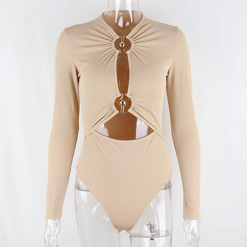 swvws  Cotton Turtleneck White Bodycon Long Sleeve Bodysuit Autumn Cut Out Basic Bandage Short Jumpers Women Fashion ASJU83797