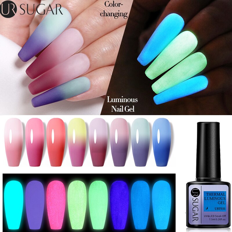 swvws 7.5Ml Luminous Thermal Gel Nail Polish 2 In 1 Color Changing Glow In Dark Soak Off Manicuring UV Gel Nail Art Varnish