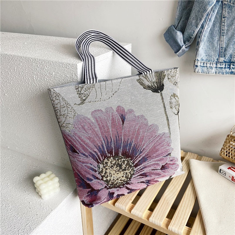 swvws  Fashion Folding Women Big Size Handbag Tote Ladies Casual Flower Printing Canvas Graffiti Shoulder Bag Beach Bolsa Feminina