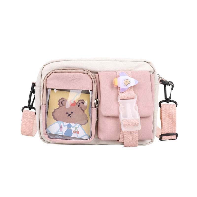 swvws  Japanse Style Kawaii Bag Girls Student Small Nylon Bag Mutipockets Transparent Crossbody Bags Women New Shoulder Bag Bolsa Mujer