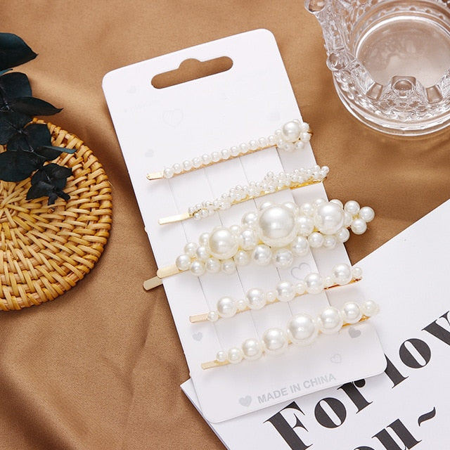 3/4/5pcs/Set Women Girls Elegant Full Pearls Geometric Hair Clips Sweet Hair Ornament Hairpin Barrette Headband Hair Accessories