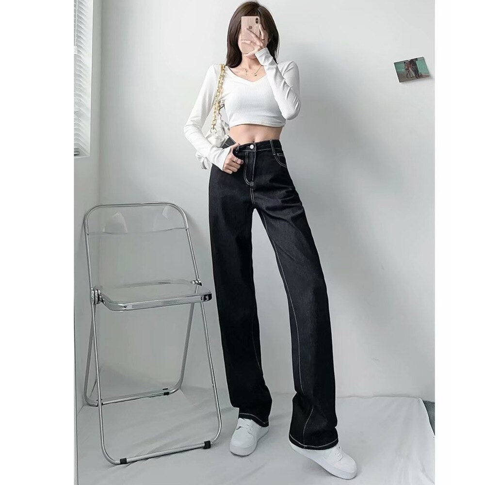 swvws Women Pant Woman Jeans High Waist Denim Pants Wide Leg Denim Clothing Blue Jeans Vintage Quality  Fashion Straight Pants