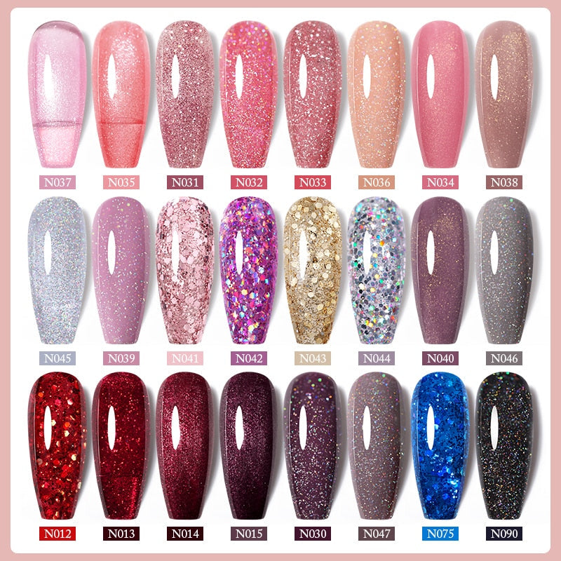 swvws  Glitter Nail Gel Polish Color Glitter Sequins Shiny Gel Long Lasting Base Top Nail Art Varnish