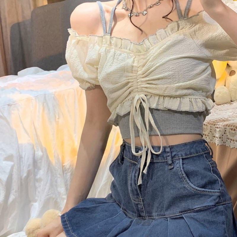 swvws Sets Women Summer Korean Style Sweet Fashion Streetwear Slim All-Match Holiday Comfortable Cropped Party Girls Kawaii Elegant