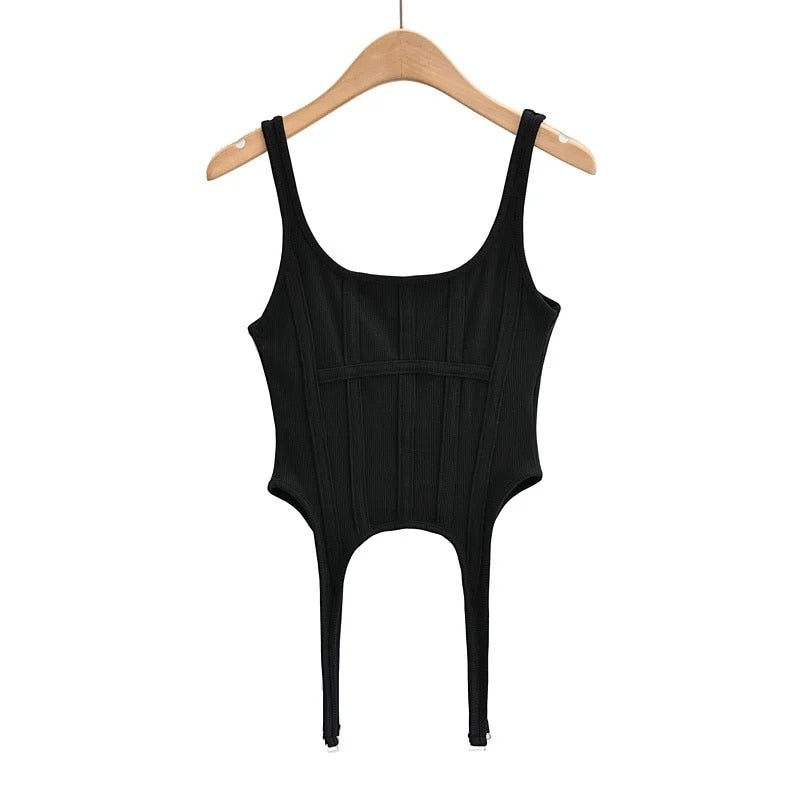 swvws Women Corset-Style Tank Top With Suspender Detail Vest Hot Korean Boho Tops Summer