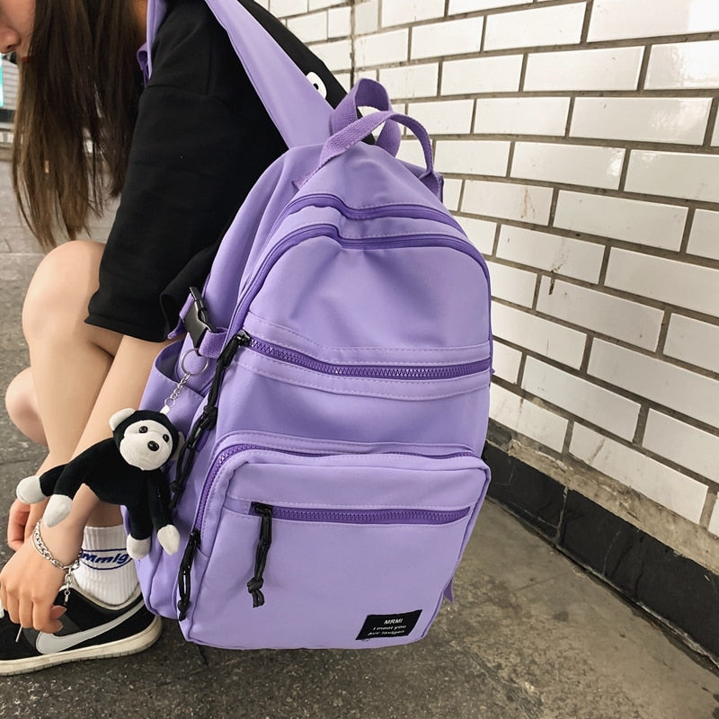 swvws Solid Color Big Student Backpack Girl New School Bag High Capacity Women Backpack Female Cute Rucksack Leisure Travel Mochila