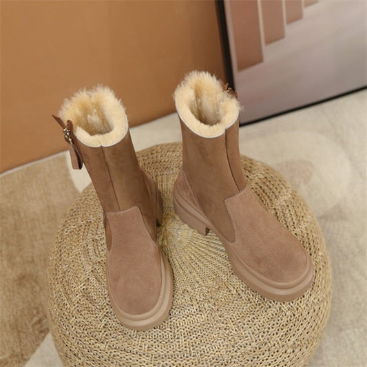 swvws  fashion inspo    Fashion Women Shoes Winter Shoes Women Round Toe Chunky Boots Warm Women Boots Platform Boots for Women Split Leather Boots