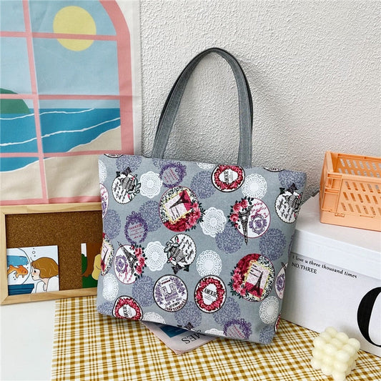 swvws Fashion Folding Women Big Size Handbag Tote Ladies Casual Flower Printing Canvas Graffiti Shoulder Bag Beach Bolsa Feminina