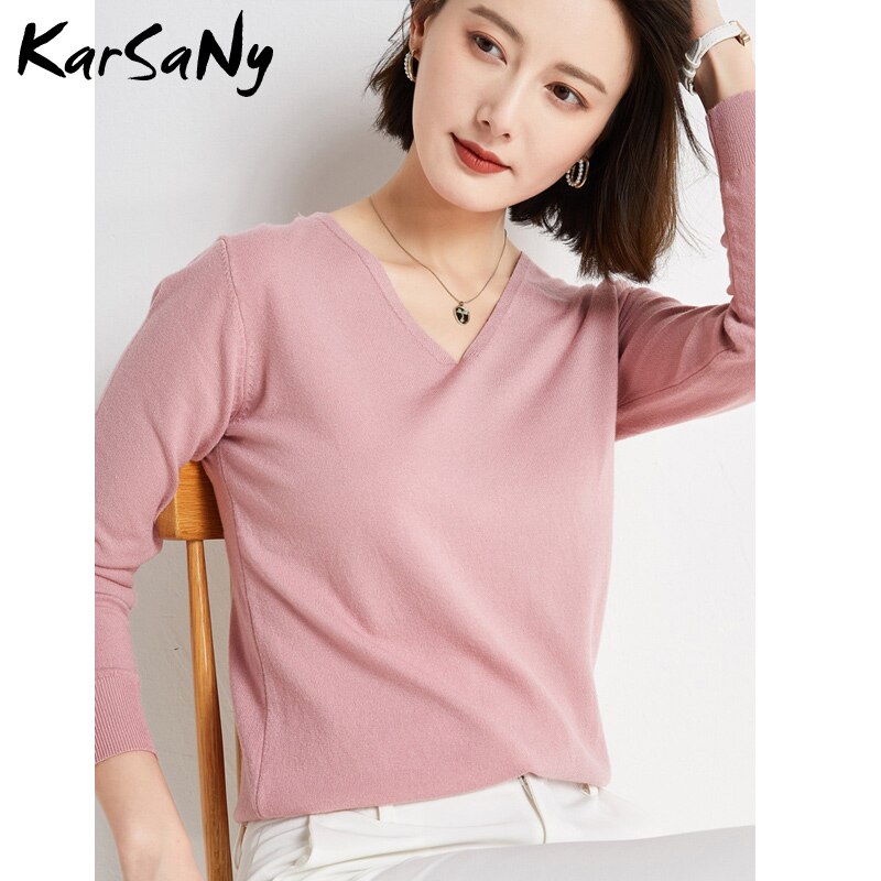 Back To School V Neck Sweater Pullover Winter Women  Solid Pulls Slim Knitted Top Basic Women's Sweaters Autumn Women Cashmere Jumper Woman