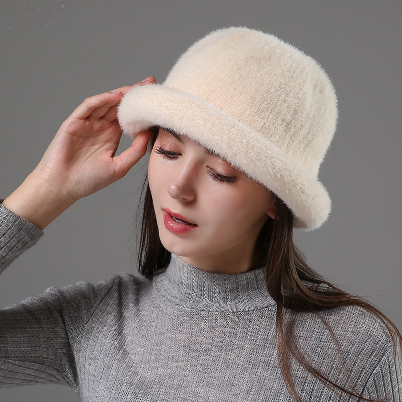 Wool Elegant Women Hat Dome Short Brim Hats Female British Retro Autumn Winter Basin Cap Faux velvet Hat RC2070